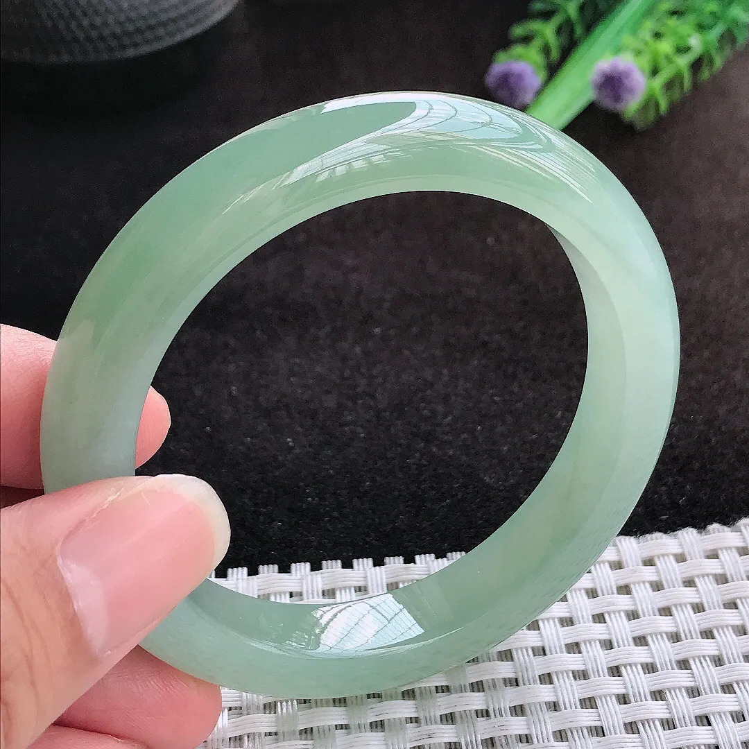 自然光55/10.9/8.8老坑冰胶果冻冰晴绿满绿手镯宽边翡翠玉镯美人镯