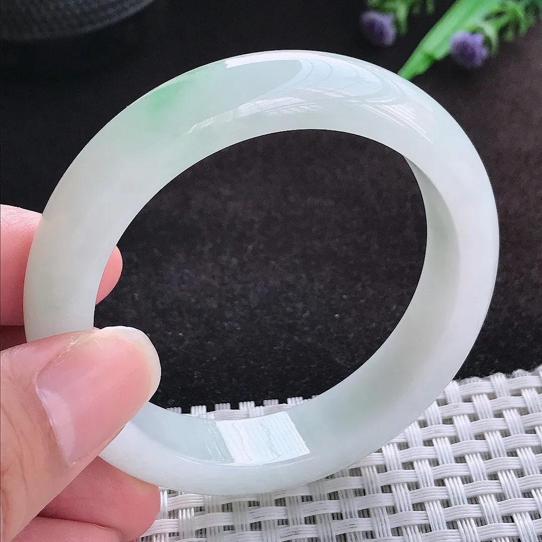 自然光53/13.2/8.3老坑秀气冰润飘花手镯宽边翡翠玉镯美人镯