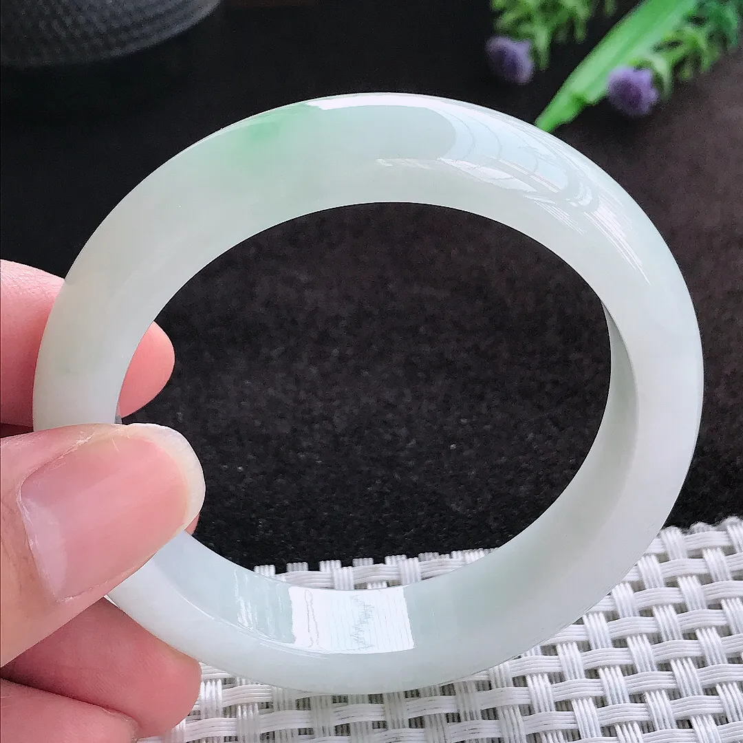 自然光53/13.2/8.3老坑秀气冰润飘花手镯宽边翡翠玉镯美人镯