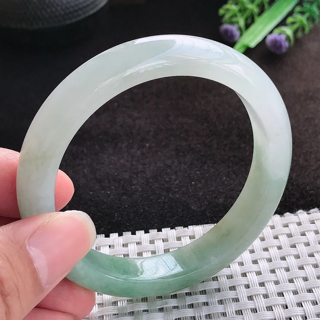自然光56.8/12.1/8.4老坑冰润起胶飘花手镯宽边翡翠玉镯美人镯
