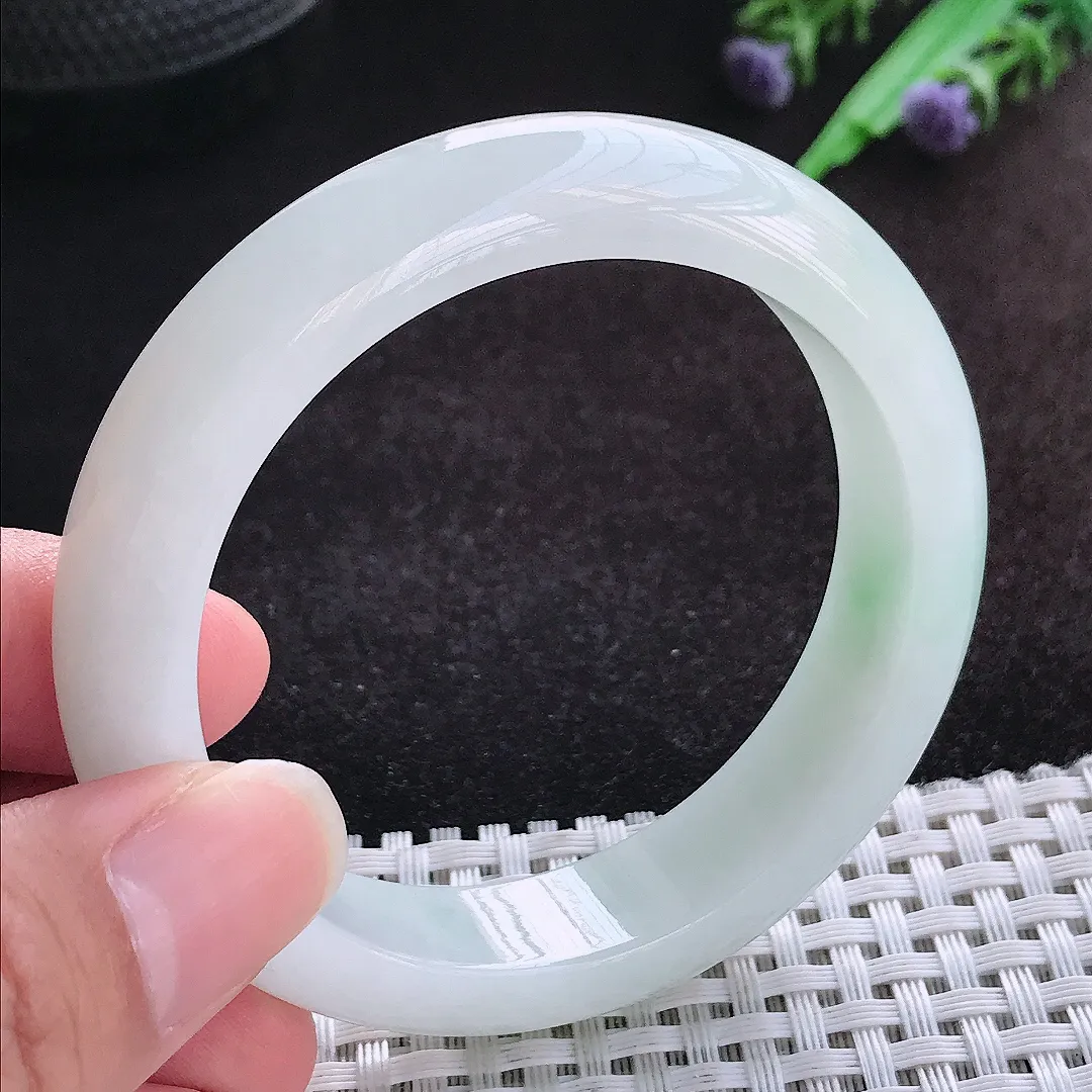 自然光53/13.2/8.3老坑秀气冰润飘花手镯宽边翡翠玉镯美人镯