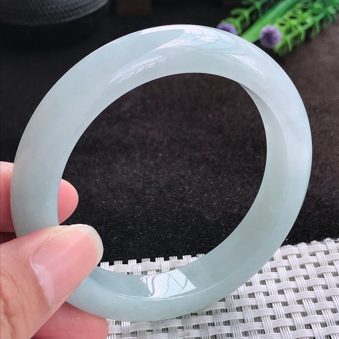 自然光59/12.5/9.6老坑冰纯起胶冰晴天空蓝手镯宽边翡翠玉镯美人镯