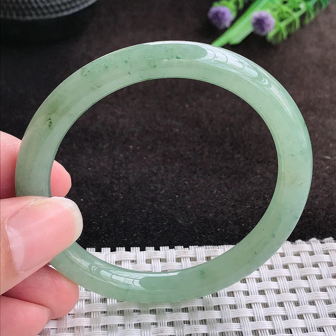 自然光54/8/8.2老坑冰胶水灵冰晴绿圆条手镯宽边翡翠玉镯美人镯