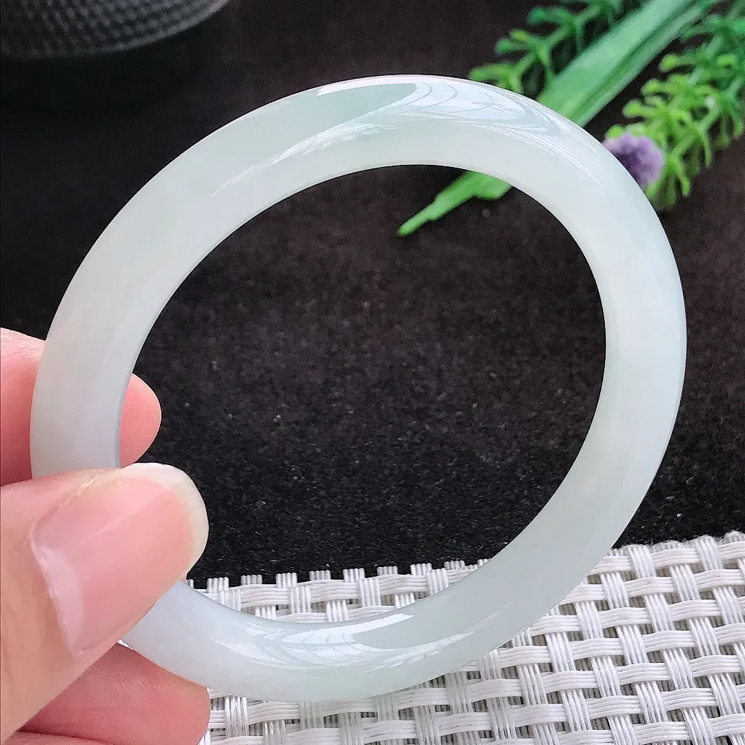 自然光53.5/8.6/8.4老坑冰胶果冻水灵圆条手镯翡翠玉镯美人镯
