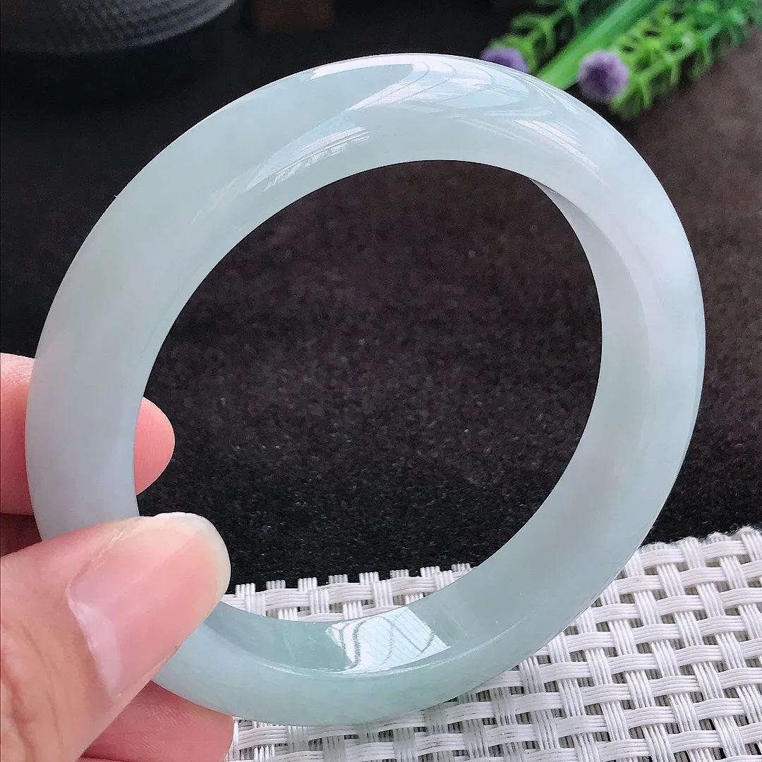 自然光59/12.5/9.6老坑冰纯起胶冰晴天空蓝手镯宽边翡翠玉镯美人镯
