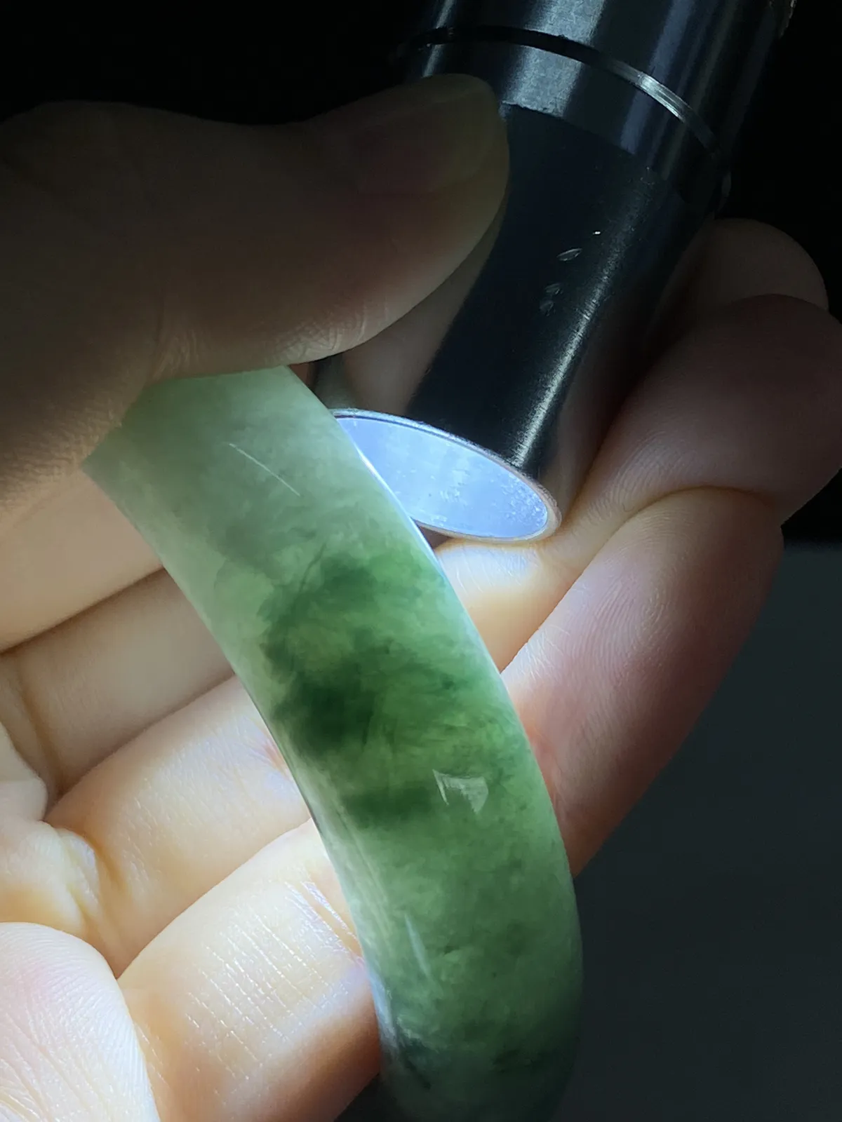 正圈53圈口，翡翠糯化种飘绿手镯