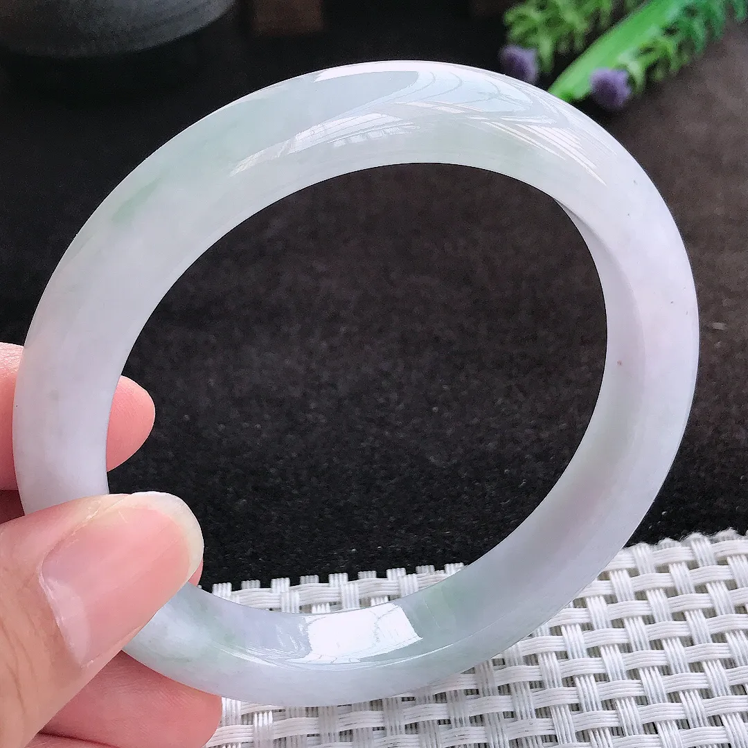 自然光63/11.7/9.1老坑冰胶水灵大圈口手镯宽边翡翠玉镯美人镯