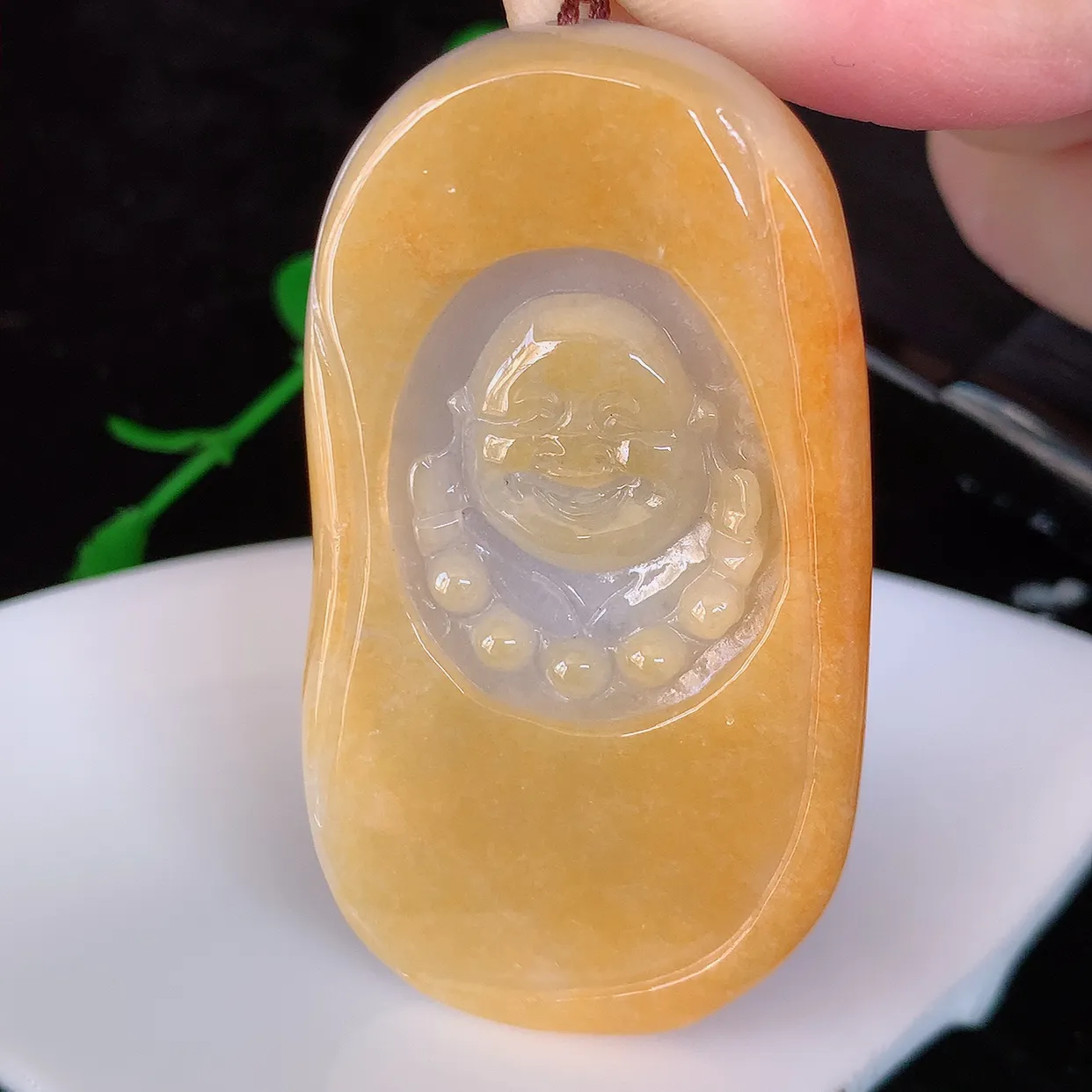 自然光实拍，冰黄翡双彩翡翠逍遥布袋佛吊坠，代代有钱，水足丰盈，盈满欢喜，配戴送礼佳品！#41.18