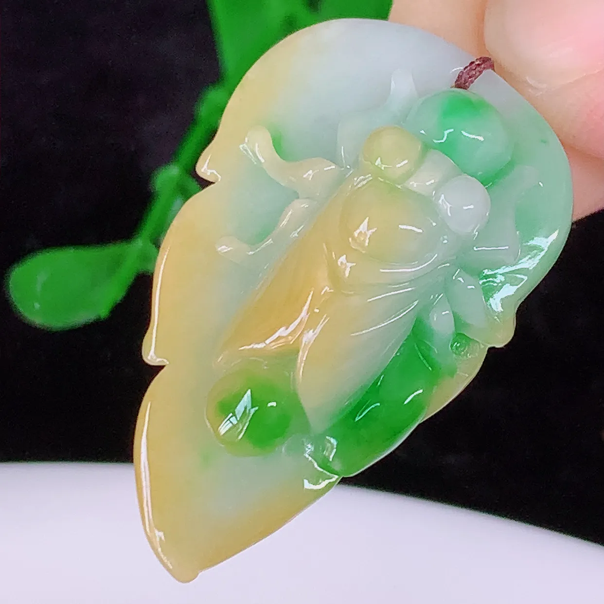 自然光实拍，冰润黄加绿翡翠金蟾吊坠，种老水足，雕工精湛 ，寓意美好，佩戴时尚出众！#87.18
