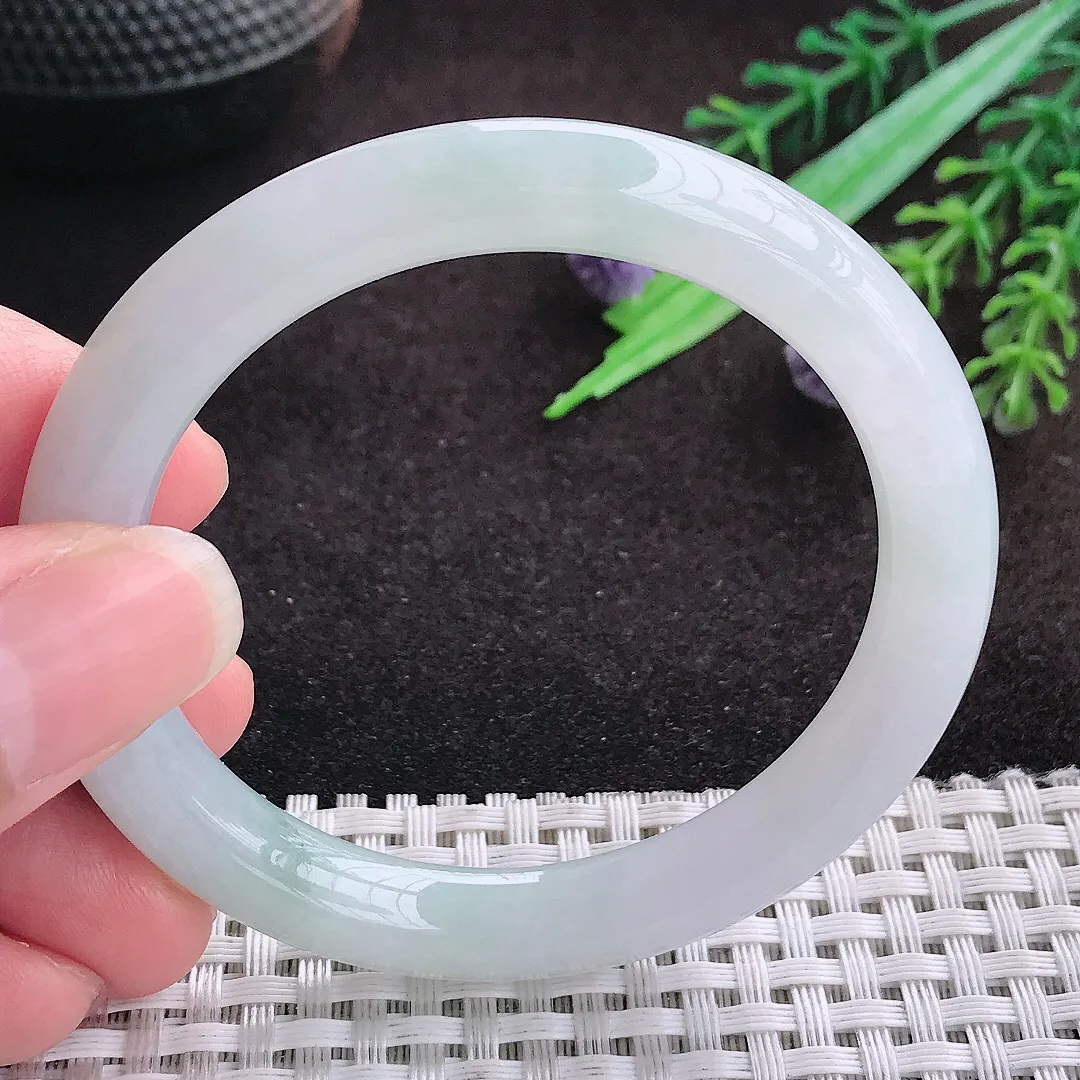自然光51/8.6/8.4老坑秀气冰润小圈口圆条手镯宽边翡翠玉镯美人镯