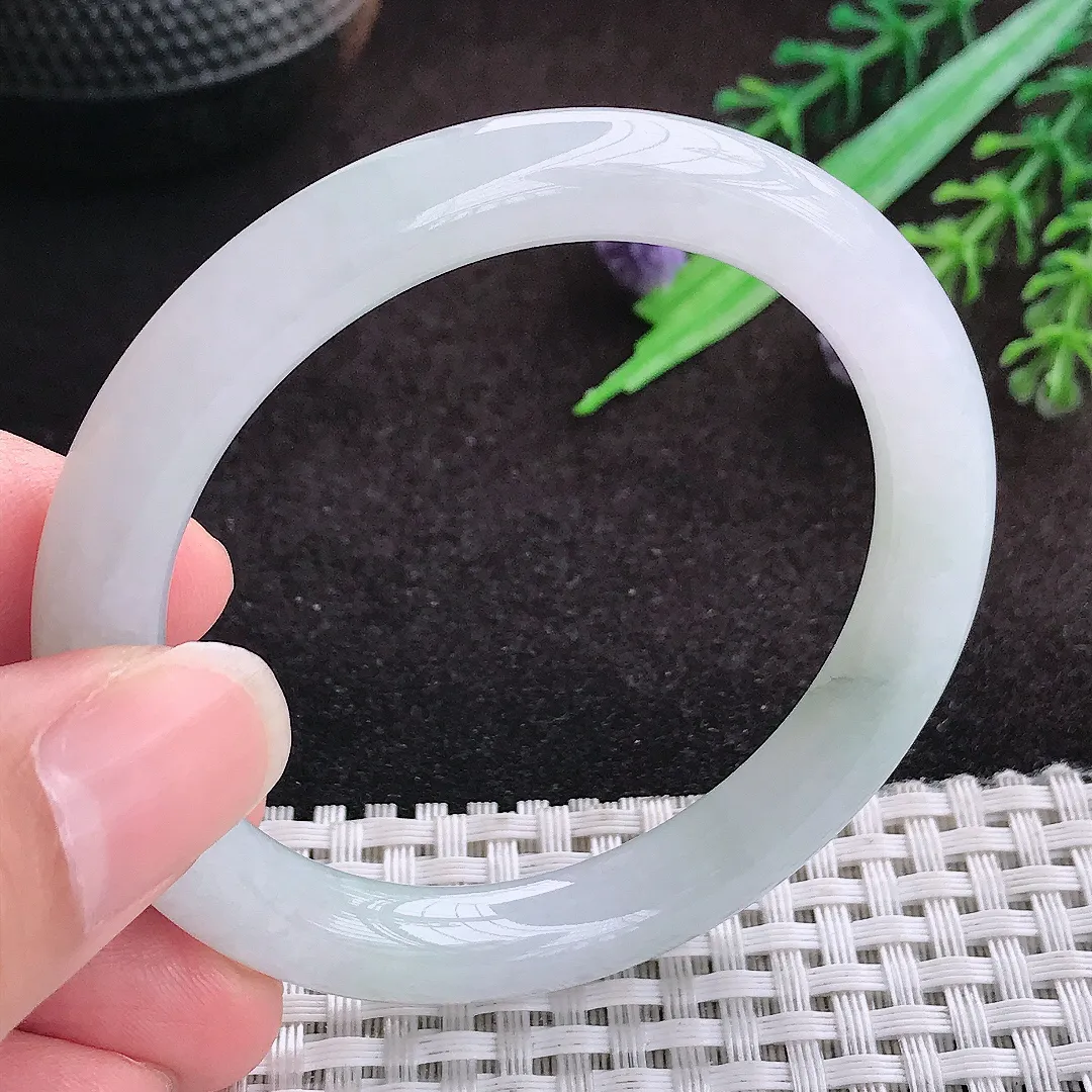 自然光51/8.6/8.4老坑秀气冰润小圈口圆条手镯宽边翡翠玉镯美人镯