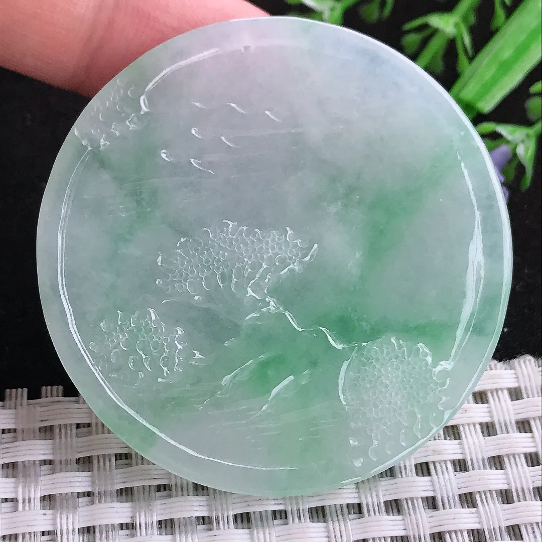 自然光52/5.9老坑冰润起胶飘绿山水如来佛祖吊坠天然翡翠玉坠挂件