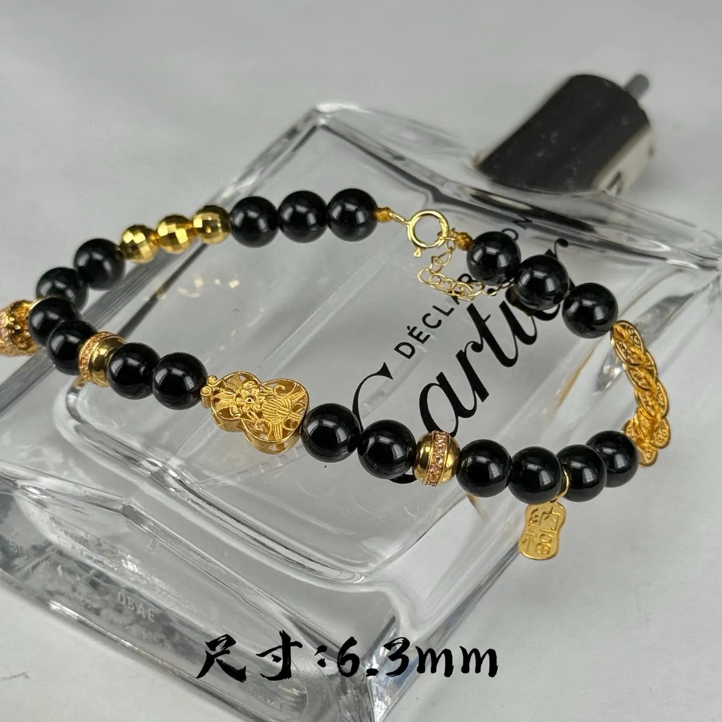 精品18k墨翠珠子手链 种好色正 黑度极好 打灯通透 油性十足 尺寸6.3mm