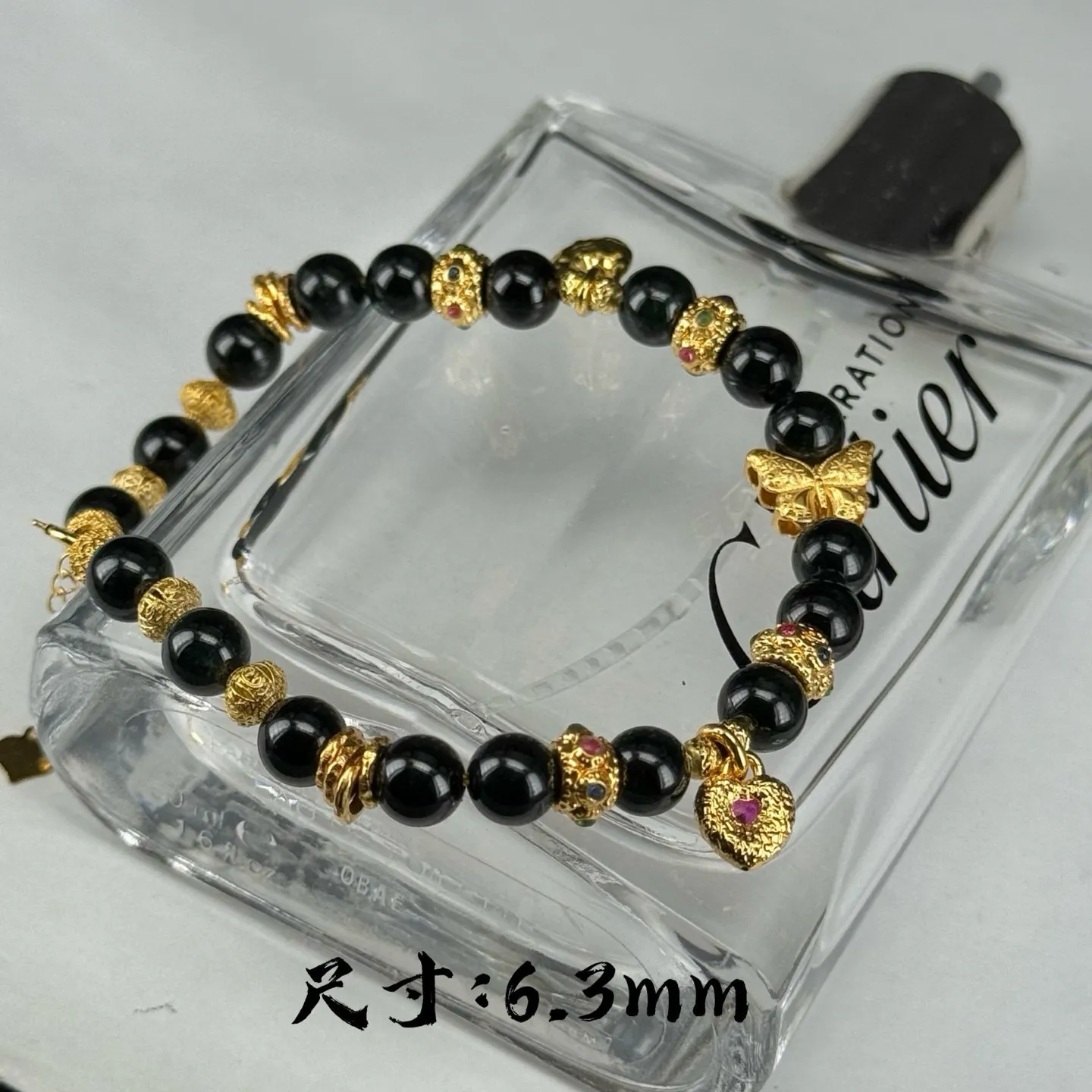 精品18k墨翠珠子手链 种好色正 黑度极好 打灯通透 油性十足 尺寸6.3