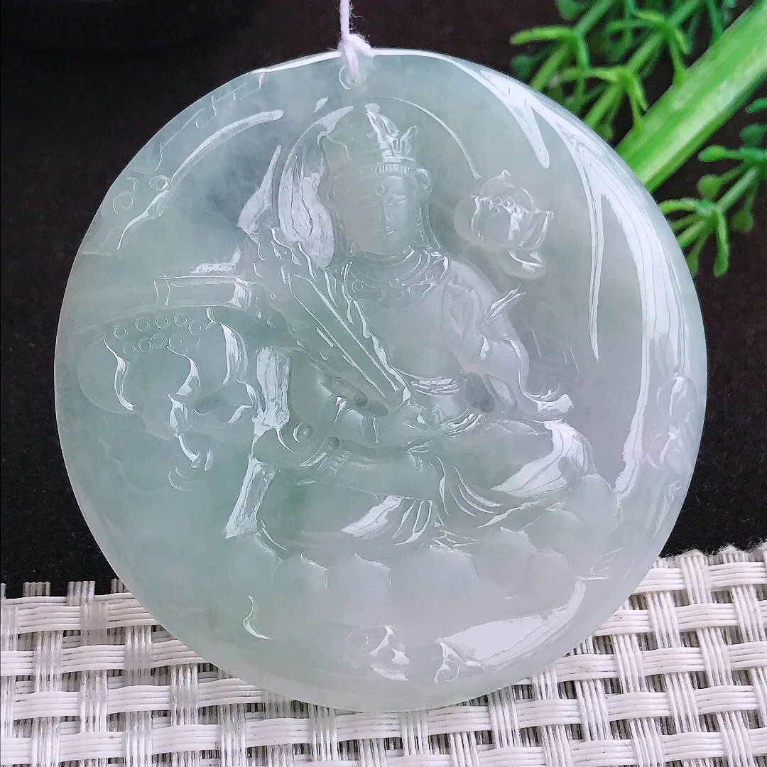 自然光60.5/4.8老坑冰胶果冻冰纯虚空藏菩萨吊坠天然翡翠玉坠挂件