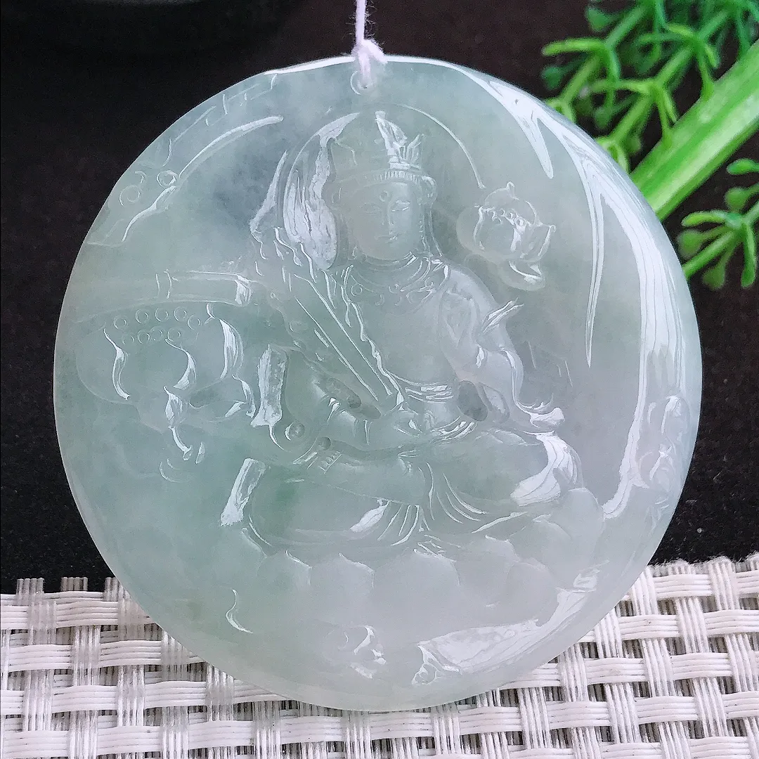 自然光60.5/4.8老坑冰胶果冻冰纯虚空藏菩萨吊坠天然翡翠玉坠挂件