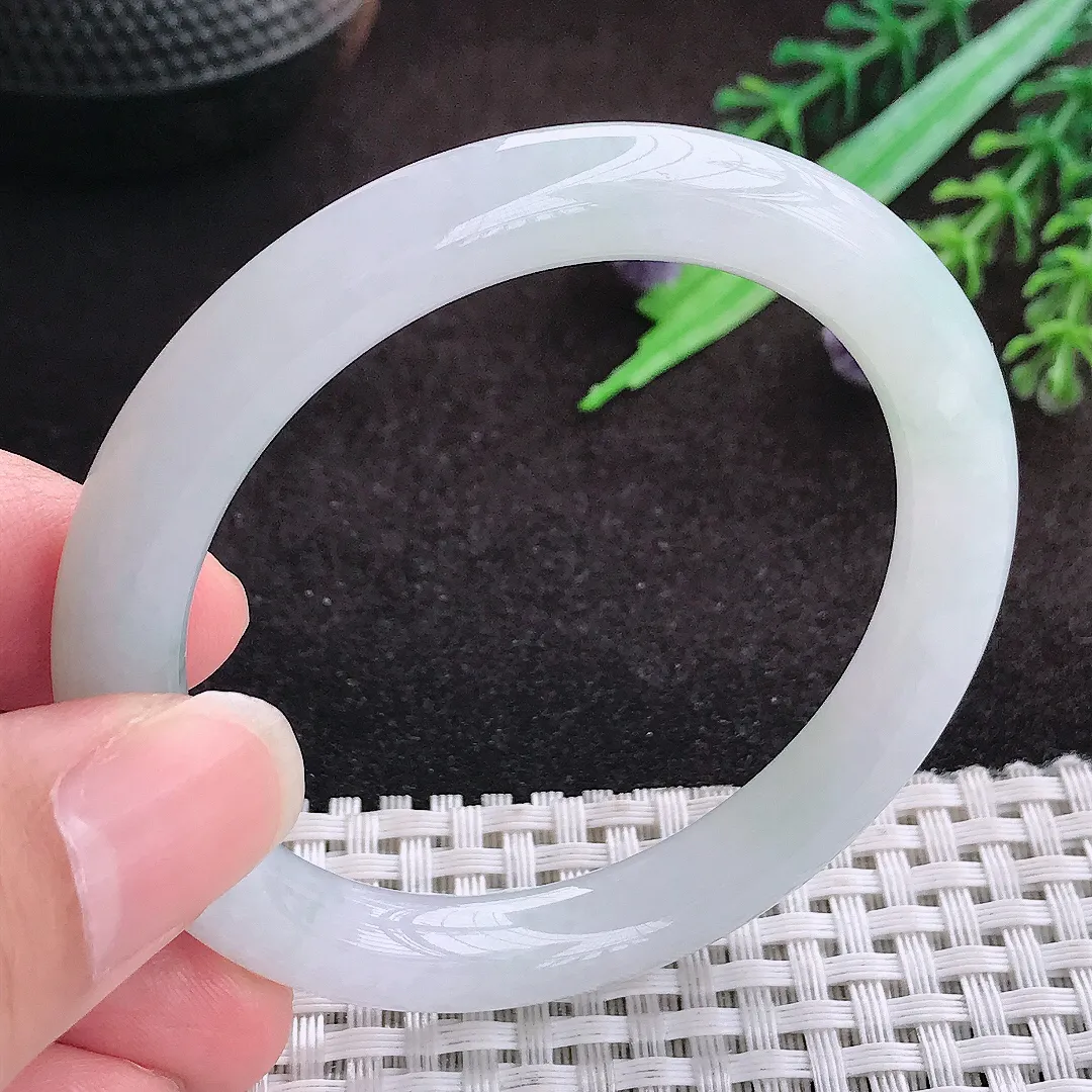 自然光51/8.6/8.4老坑秀气冰润小圈口圆条手镯宽边翡翠玉镯美人镯
