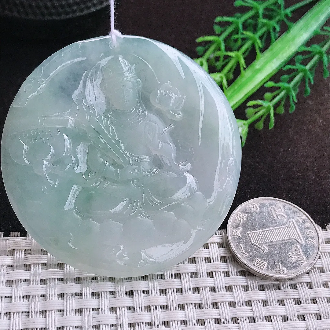 自然光60.5/4.8老坑冰胶果冻冰纯虚空藏菩萨吊坠天然翡翠玉坠挂件