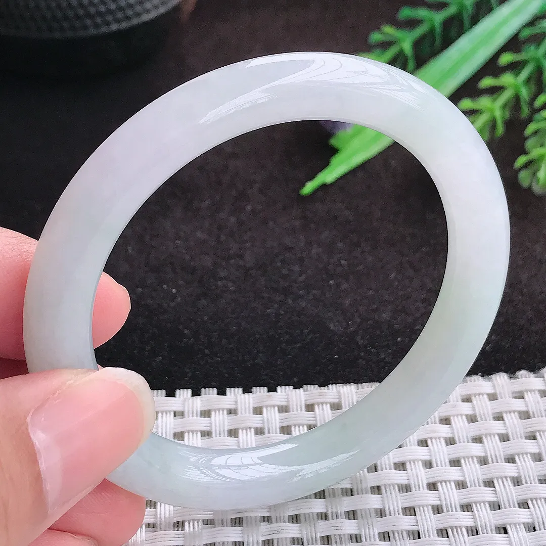 自然光51/8.6/8.4老坑秀气冰润小圈口圆条手镯宽边翡翠玉镯美人镯