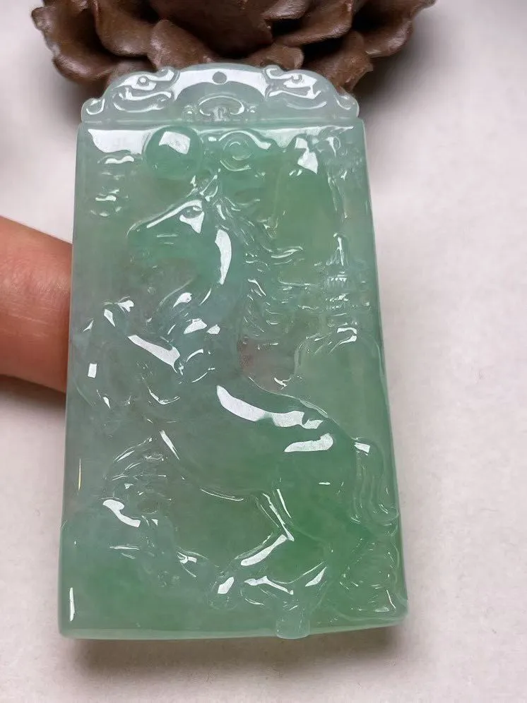 冰糯种底色【马到成功】吊坠，种水好，玉质细腻 ，卖相好.