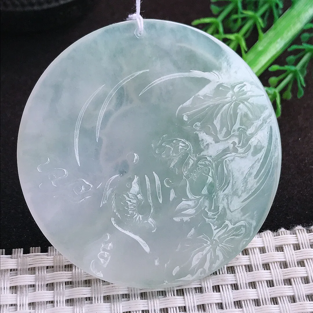 自然光60.5/4.8老坑冰胶果冻冰纯虚空藏菩萨吊坠天然翡翠玉坠挂件