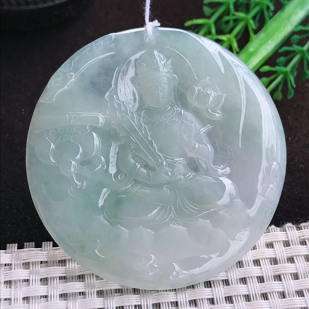 自然光60.5/4.8老坑冰胶果冻冰纯虚空藏菩萨吊坠天然翡翠玉坠挂件