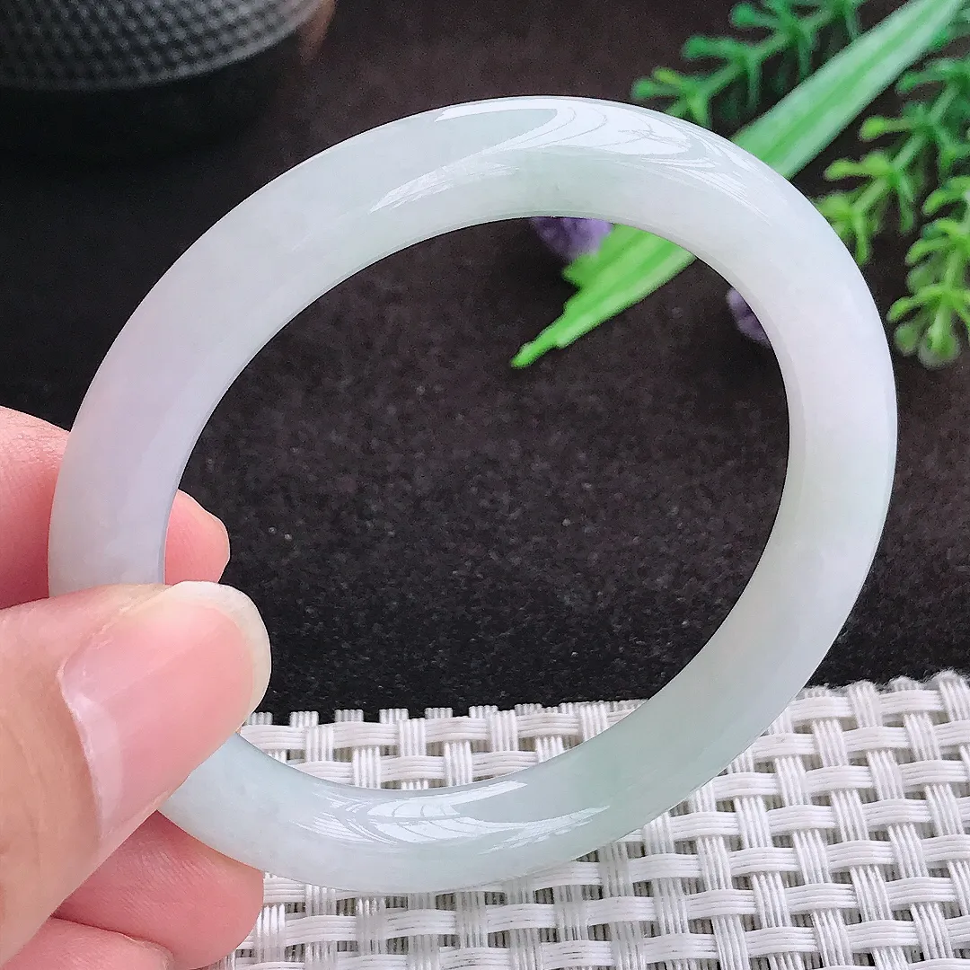 自然光51/8.6/8.4老坑秀气冰润小圈口圆条手镯宽边翡翠玉镯美人镯