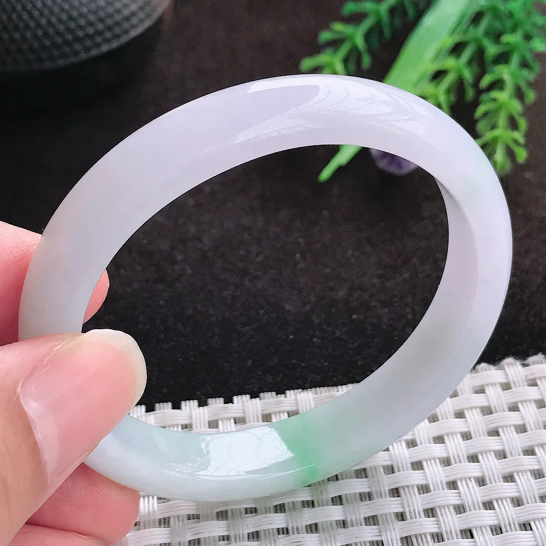 自然光53/48/10.9/7老坑冰润飘花贵妃手镯宽边翡翠玉镯美人镯