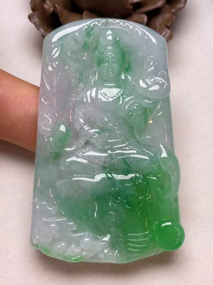 冰糯种飘绿【普贤菩萨】吊坠，种水好，玉质细腻 ，卖相好