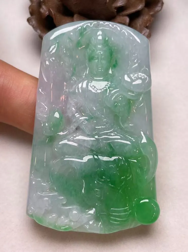冰糯种飘绿【普贤菩萨】吊坠，种水好，玉质细腻 ，卖相好