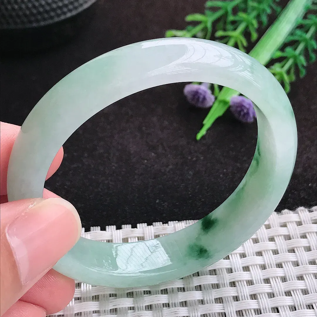 自然光52/47/12.7/7.2老坑冰胶水灵飘花贵妃手镯翡翠玉镯美人镯