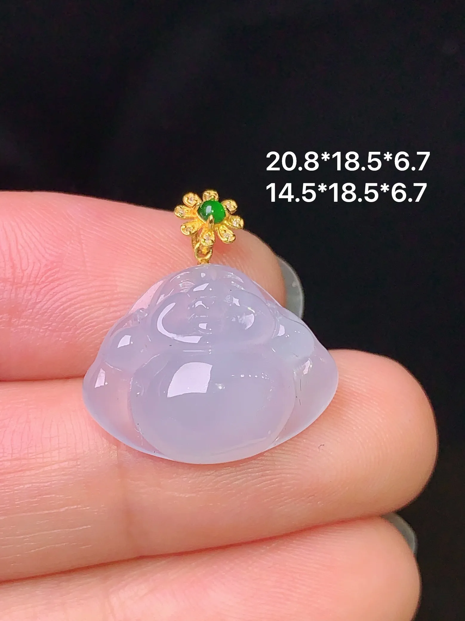 18k金镶嵌冰种佛公吊坠 玉质细腻 色泽艳丽 整体尺寸20.8*18.5*6.4