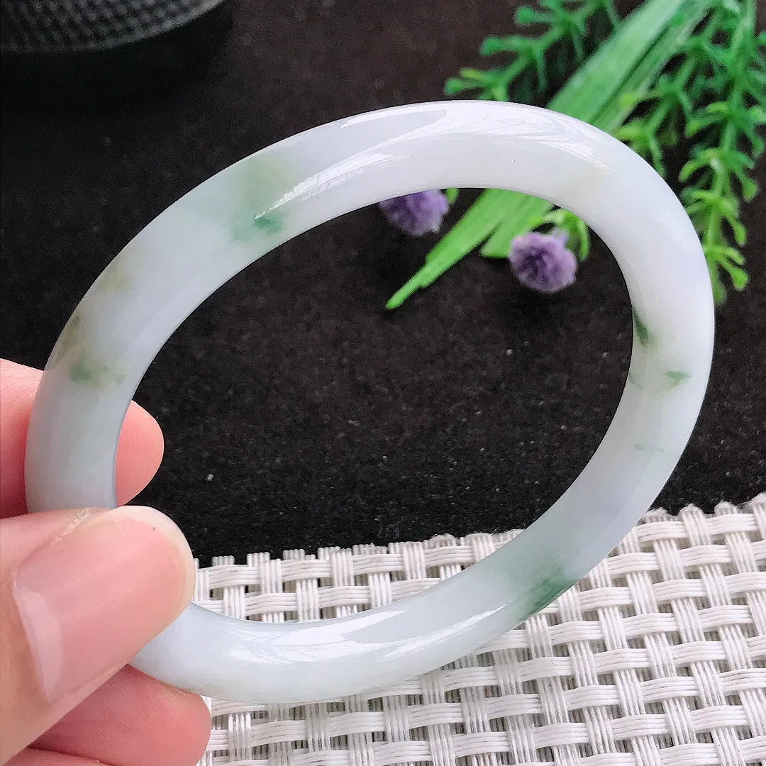 自然光55/48/7.9老坑秀气冰润飘花贵妃手镯翡翠玉镯美人镯