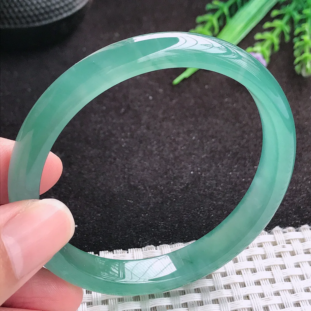 自然光59/10.1/6.8老坑冰胶果冻冰蓝满色手镯翡翠玉镯美人镯