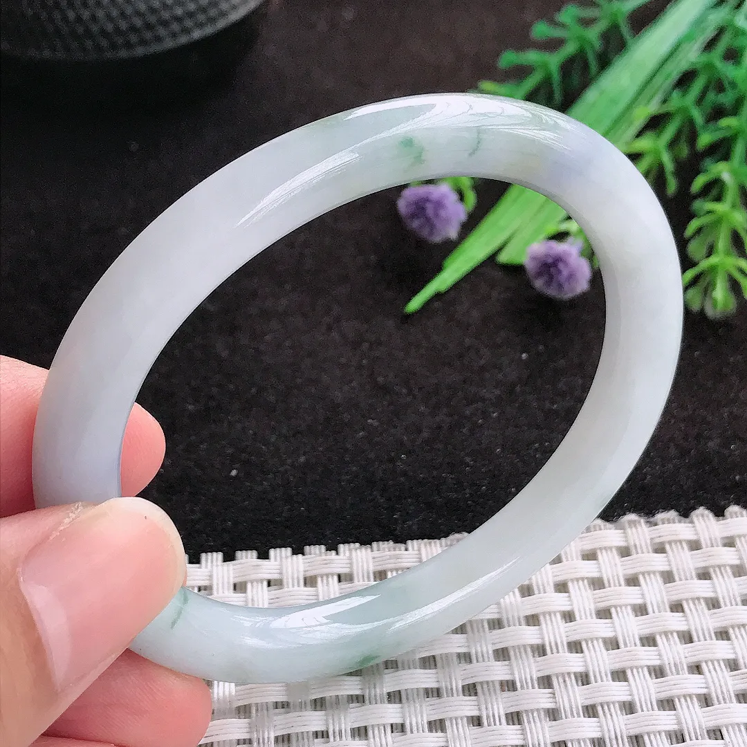 自然光55/48/7.9老坑秀气冰润飘花贵妃手镯翡翠玉镯美人镯