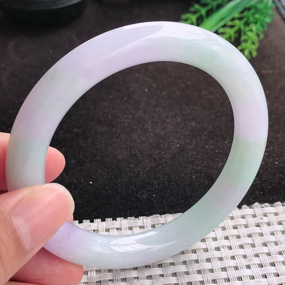 自然光60.5/10.3老坑冰润起胶紫罗兰大圈口圆条手镯翡翠玉镯美人镯
