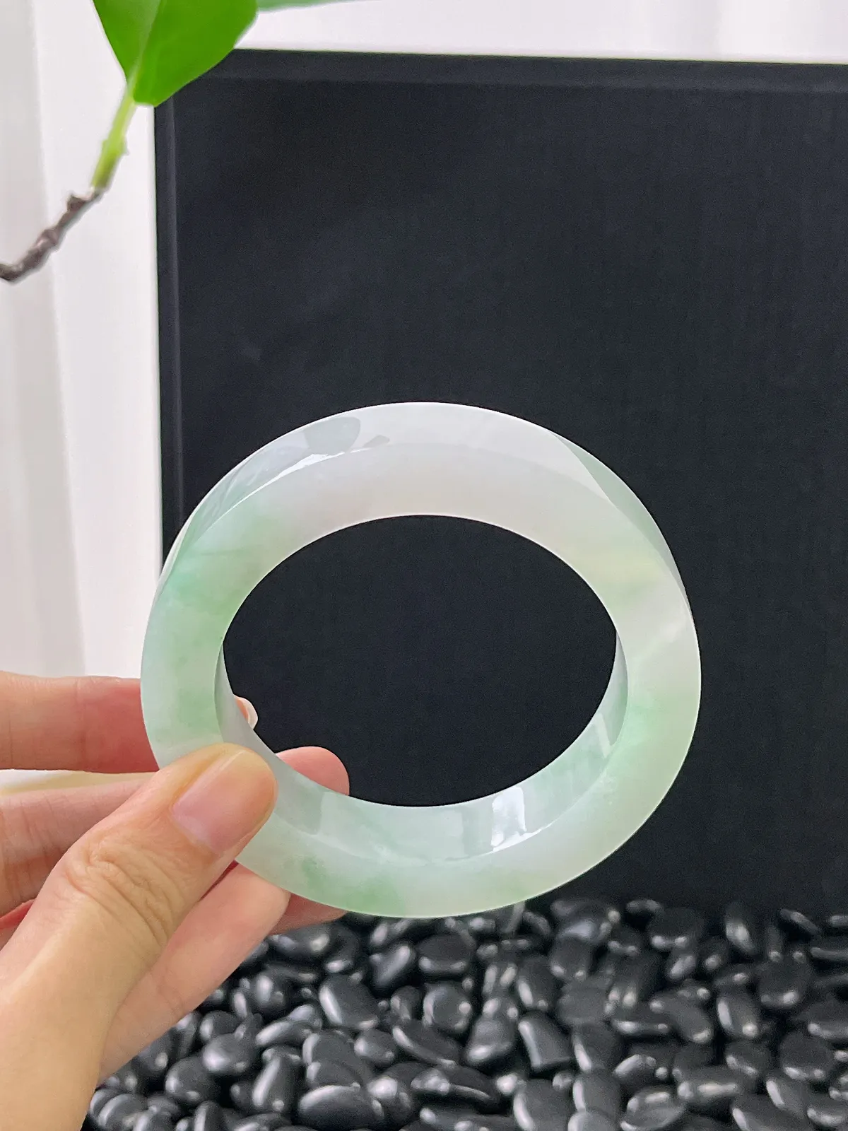 冰糯种飘绿毛胚，正圈最大做57圈口，最小做54.3圈口