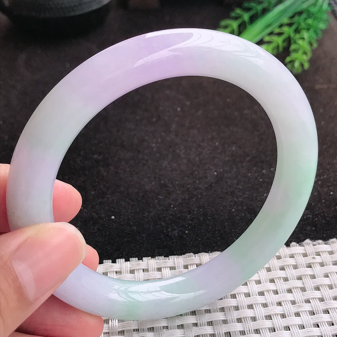 自然光60.5/10.3老坑冰润起胶紫罗兰大圈口圆条手镯翡翠玉镯美人镯