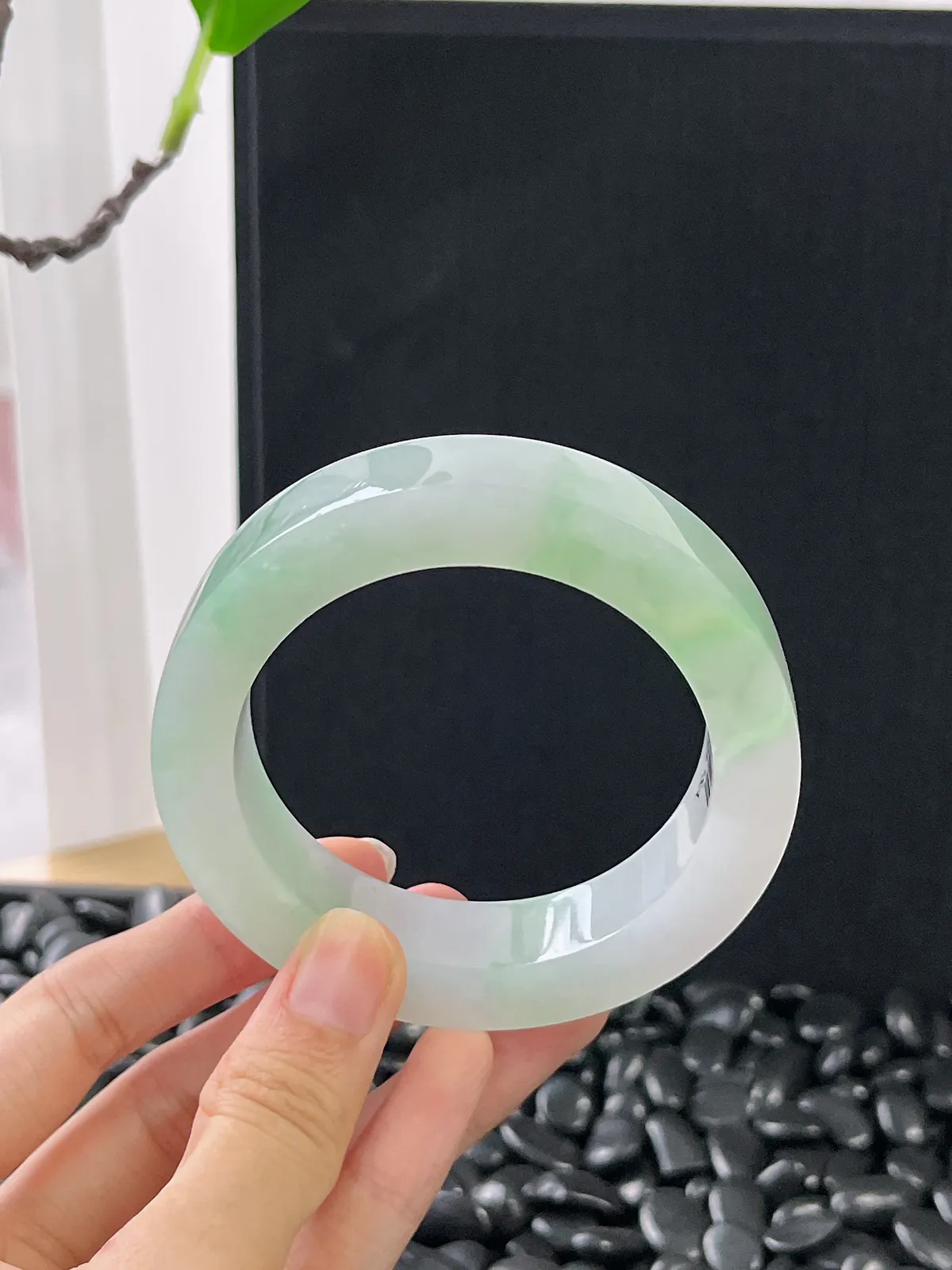 冰糯种飘绿毛胚，正圈最大做57圈口，最小做54.3圈口