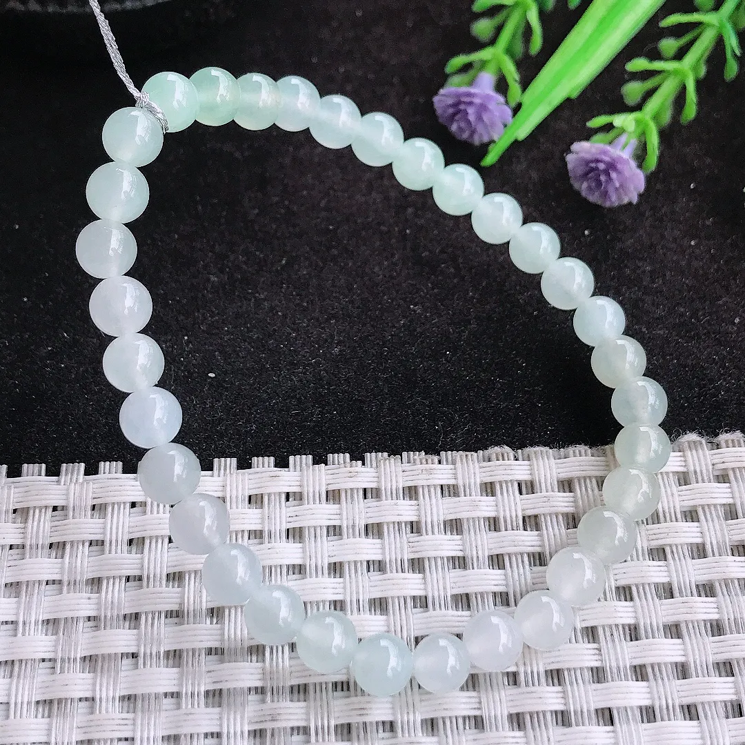 自然光5.8/33颗老坑冰种起胶小米珠翡翠手链玉珠手串女款