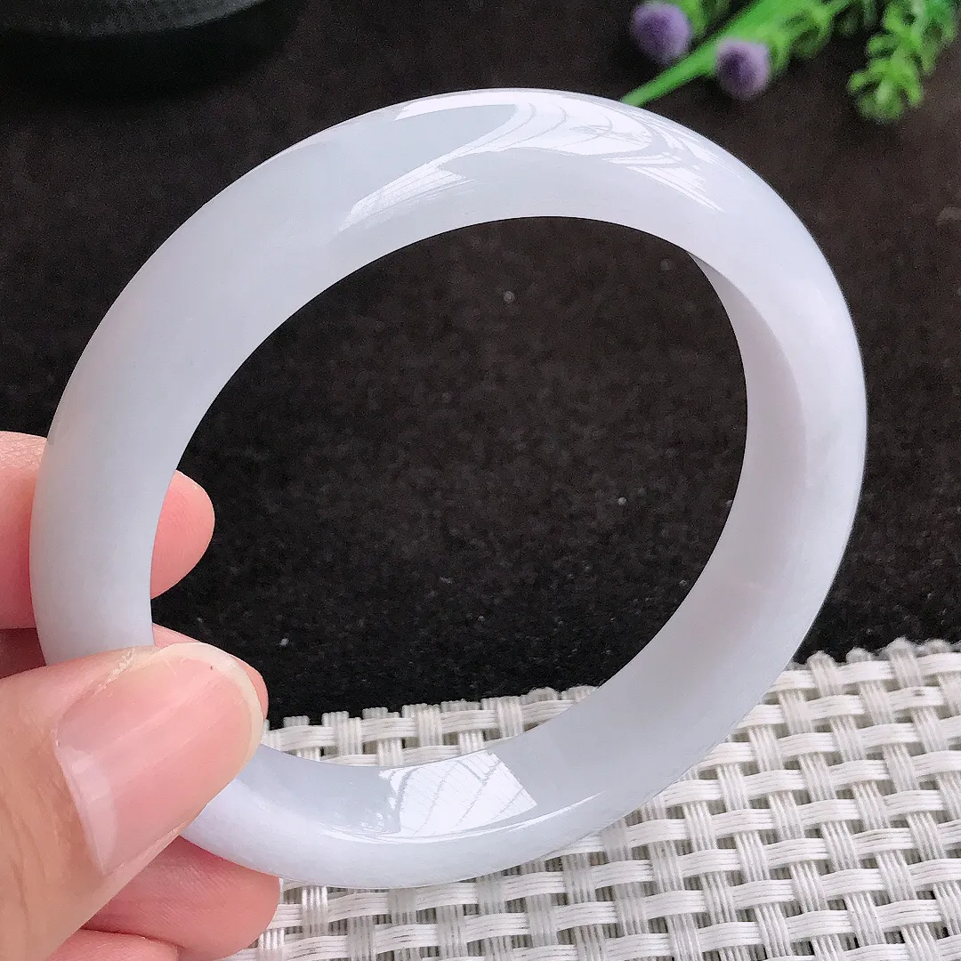 自然光58/12/8.3老坑冰润起胶白月光手镯翡翠玉镯美人镯