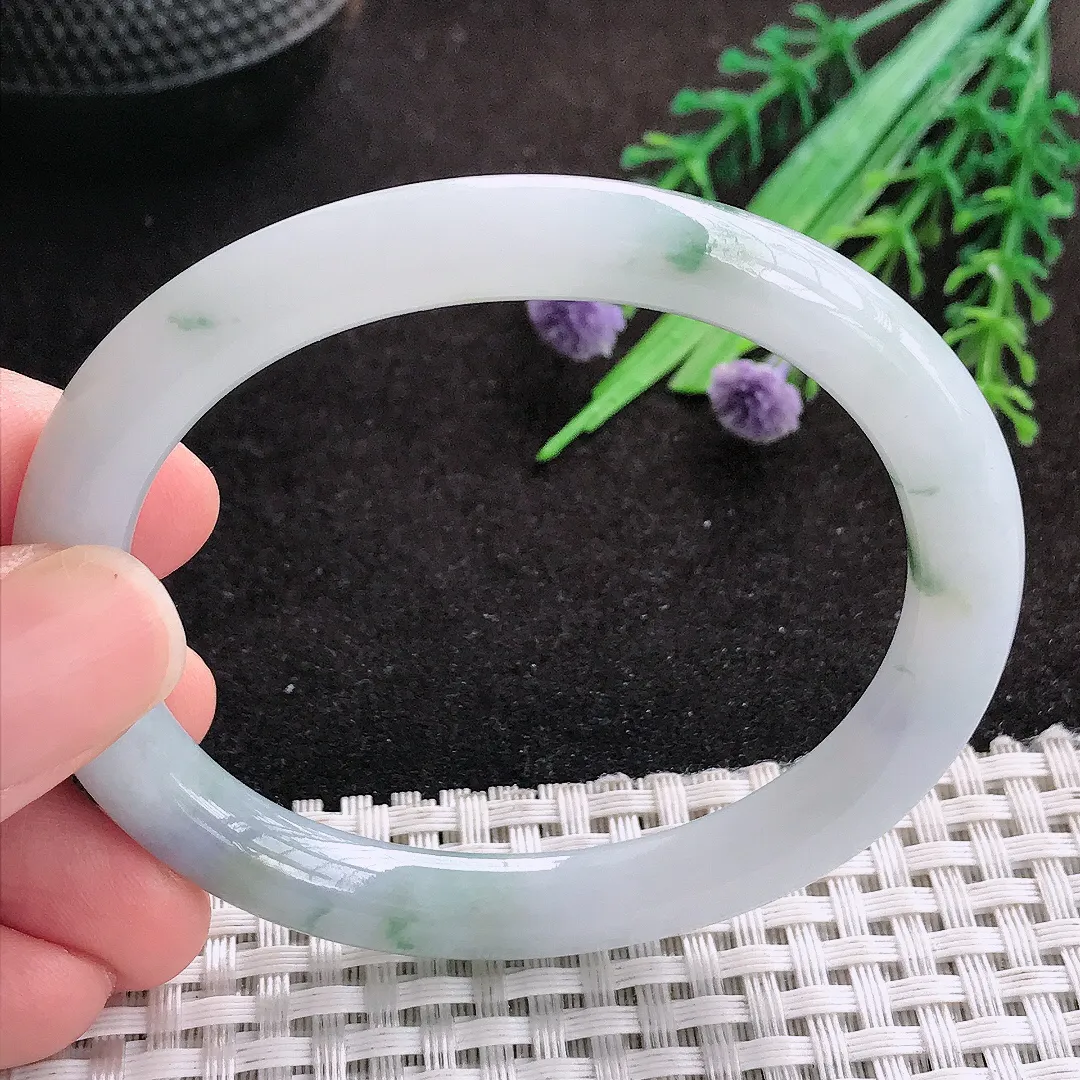 自然光55/48/7.9老坑秀气冰润飘花贵妃手镯翡翠玉镯美人镯
