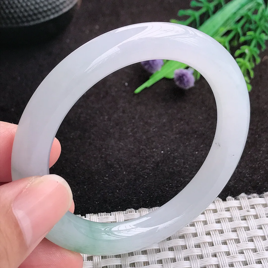 自然光53/9/9.5老坑冰胶果冻冰飘花圆条手镯翡翠玉镯美人镯