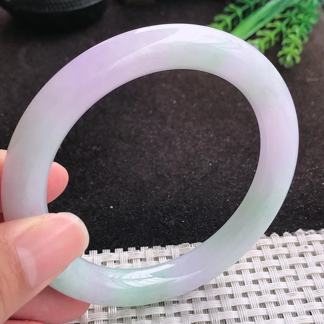 自然光60.5/10.3老坑冰润起胶紫罗兰大圈口圆条手镯翡翠玉镯美人镯
