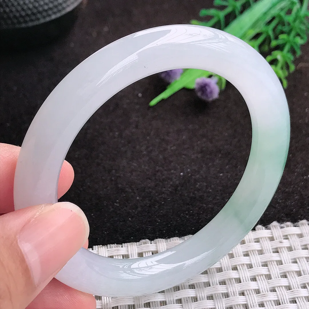 自然光53/9/9.5老坑冰胶果冻冰飘花圆条手镯翡翠玉镯美人镯