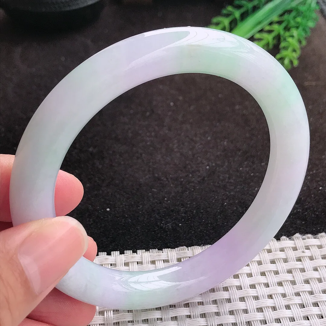 自然光60.5/10.3老坑冰润起胶紫罗兰大圈口圆条手镯翡翠玉镯美人镯