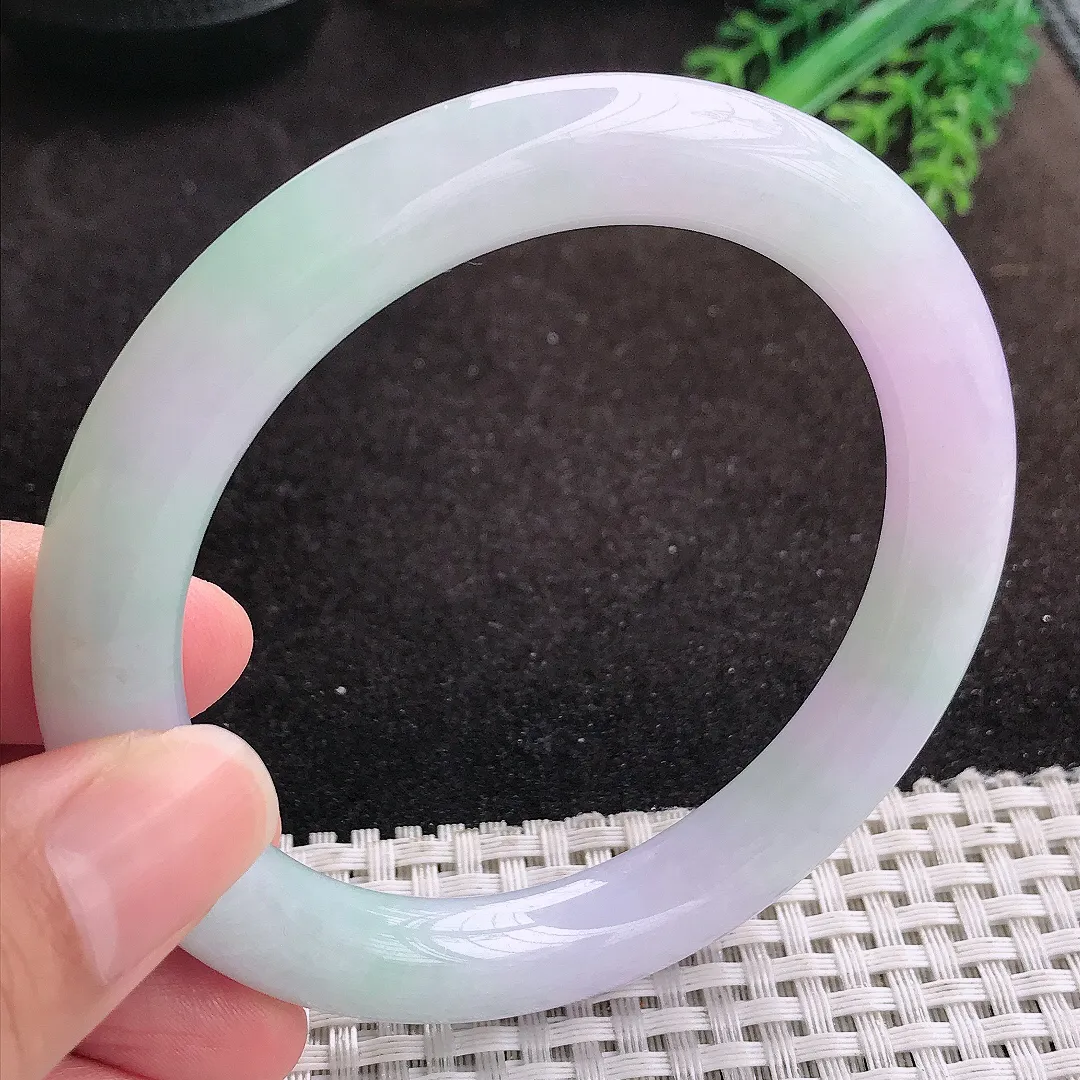 自然光60.5/10.3老坑冰润起胶紫罗兰大圈口圆条手镯翡翠玉镯美人镯