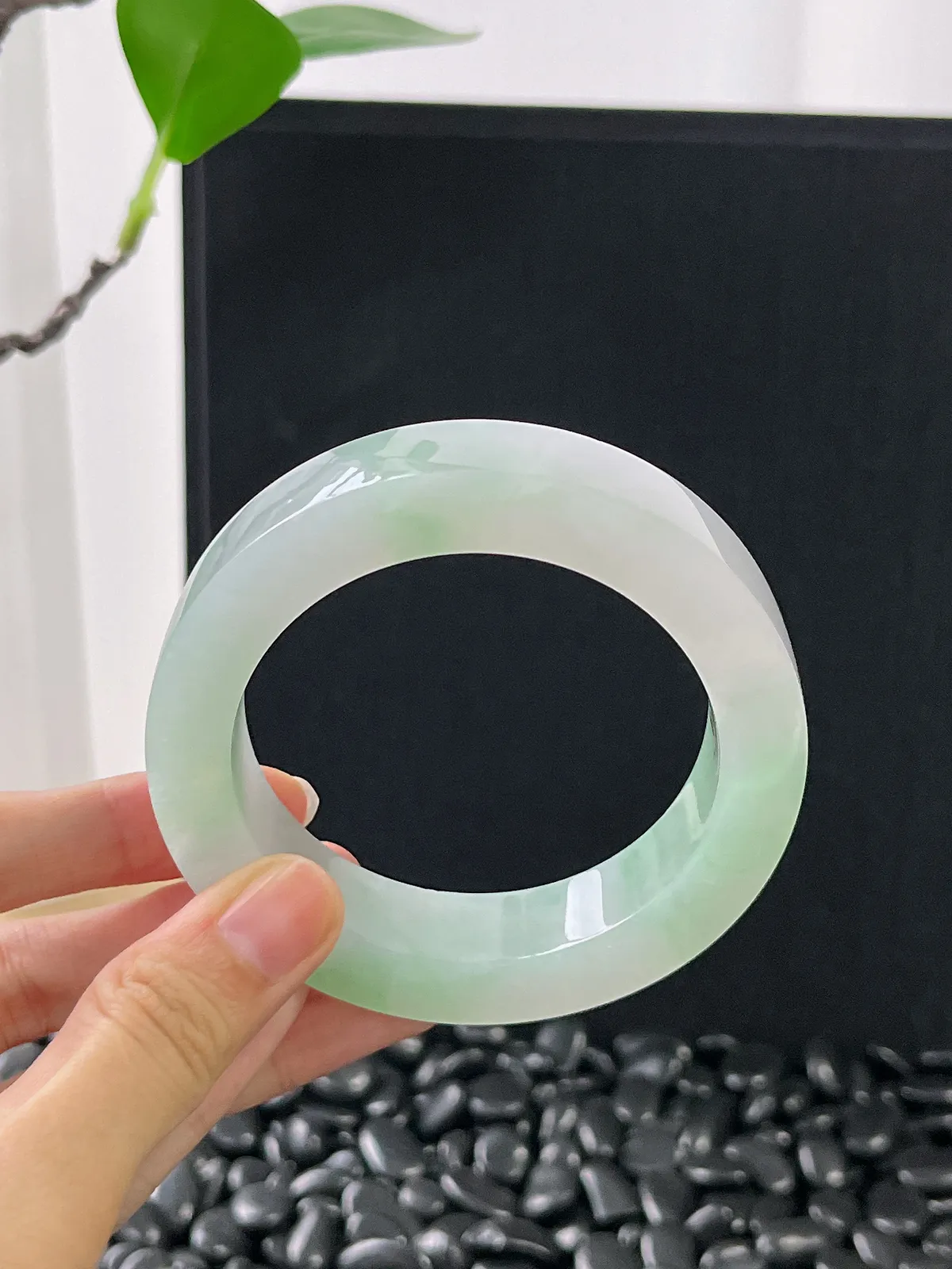 冰糯种飘绿毛胚，正圈最大做57圈口，最小做54.3圈口