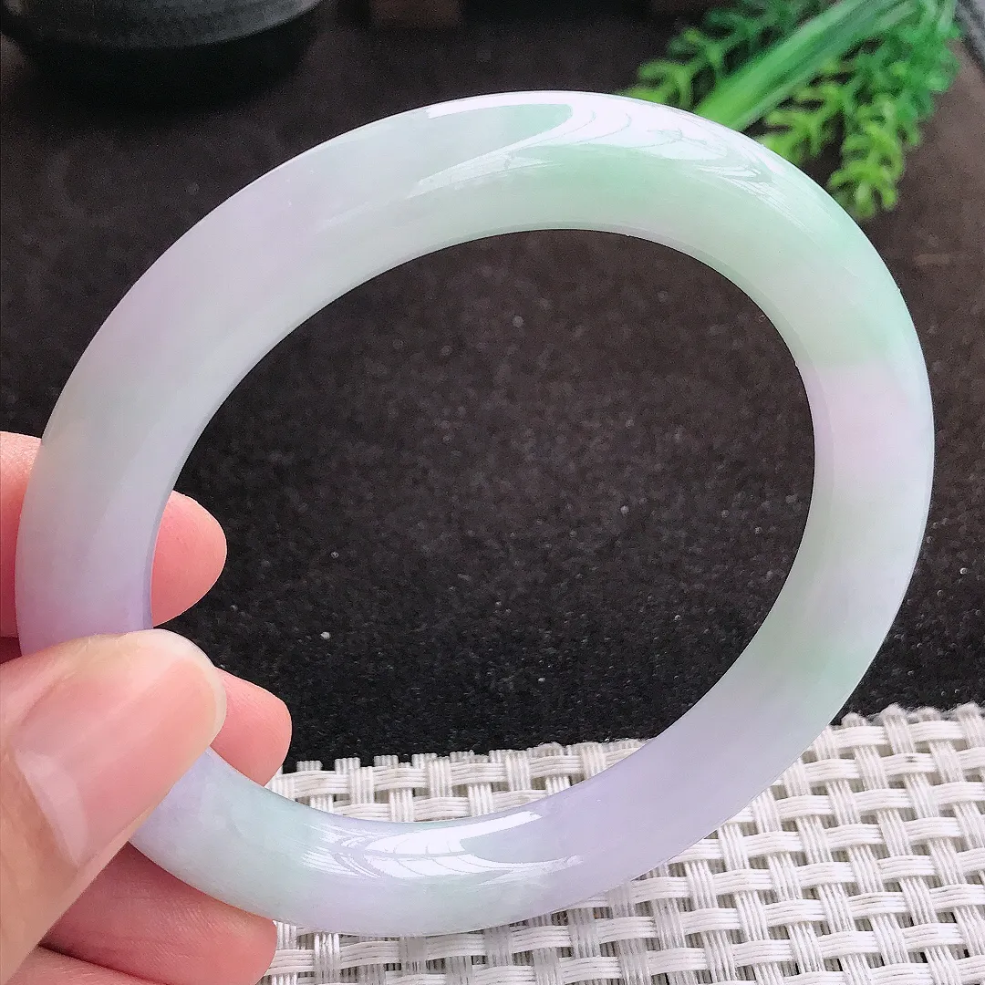 自然光60.5/10.3老坑冰润起胶紫罗兰大圈口圆条手镯翡翠玉镯美人镯