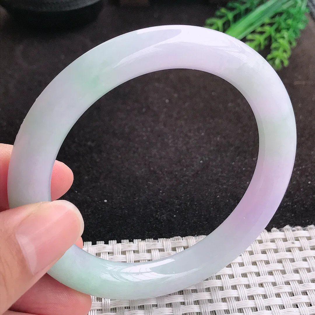 自然光60.5/10.3老坑冰润起胶紫罗兰大圈口圆条手镯翡翠玉镯美人镯